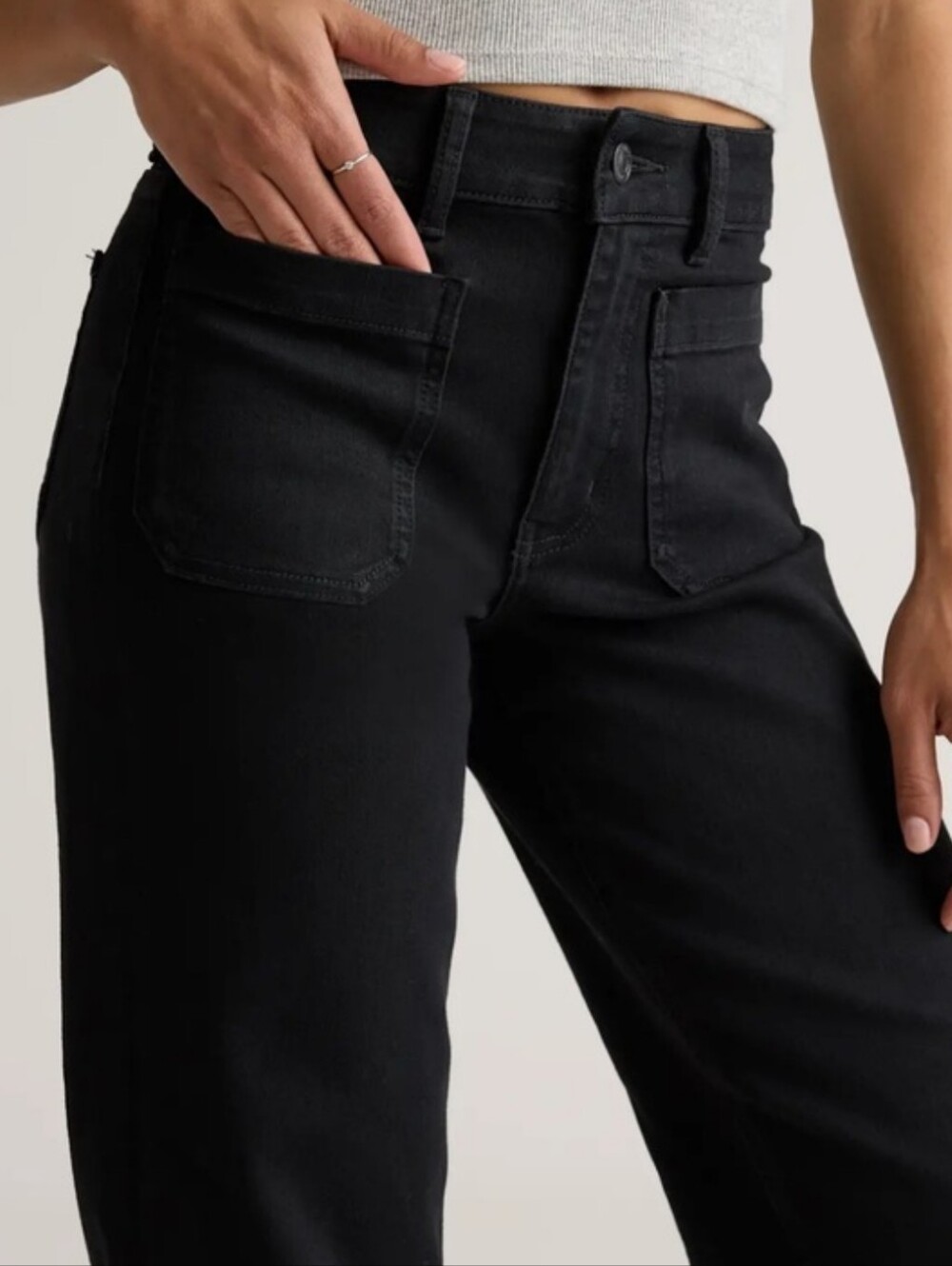 Quince Bella Patch Pocket Wide Leg |Black |size 32 |28" inseam